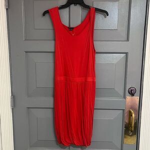 Theory Red Modal Bubble Hem Draped Sleeveless Minimalist Dress Sz M‎
